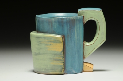 Mug. 2015. 4”h x 4”w x 3”d Hand built cone 3 red clay, terra sigillata and glaze. Electric fired. Photo by Charlie Cummings.